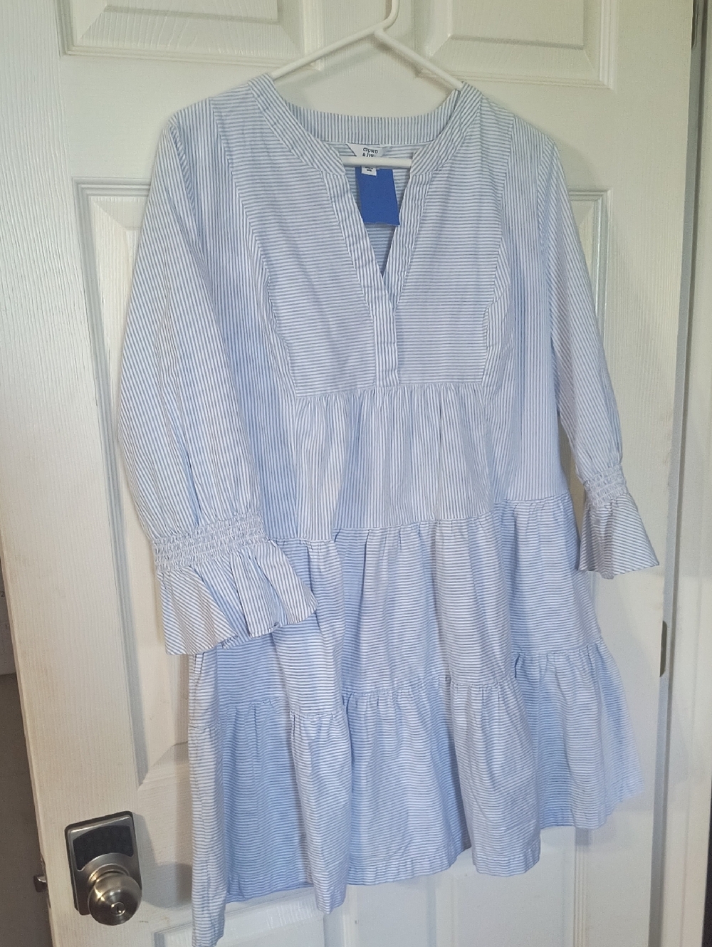 crown & ivy Light Blue and White Striped Tiered Dress